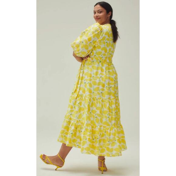 Anthropologie Hutch Midi Dress Women 2X Yellow White Lemons Cottagecore Festival - Picture 3 of 11